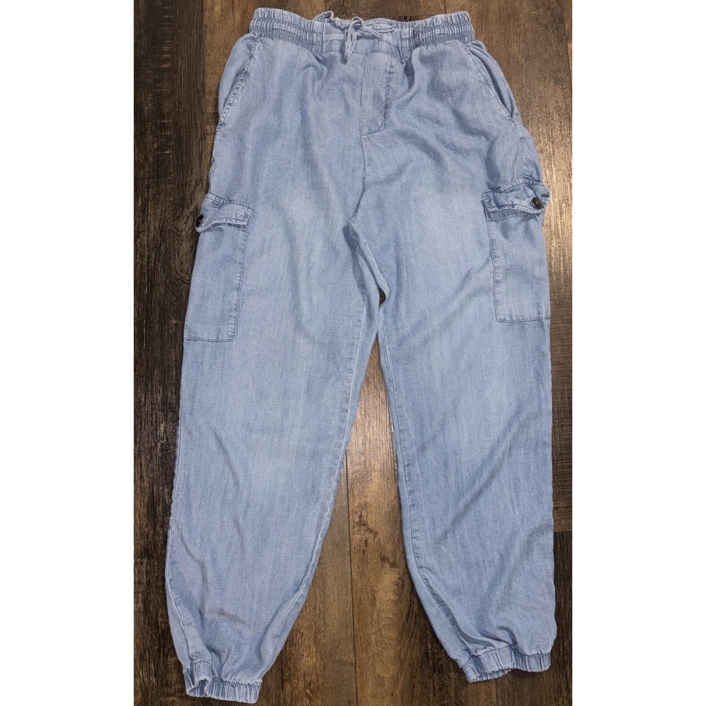 Chambray Denim 100% Tencel Lyocell Joggers Elastic Pull On Waist Medium